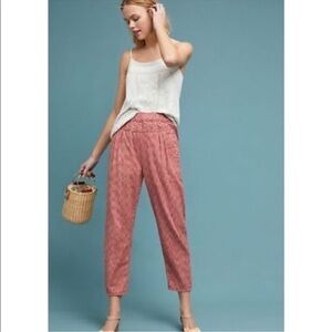 Anthropologie Pink Textured Cropped Pants